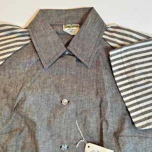 Vintage King Louie Creation Shirt Gray Striped Sleeve Cotton Made in USA Size M